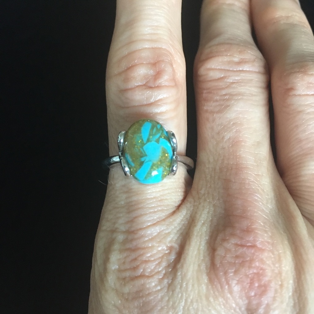 Turquoise Fashion Silver Tone Ring Size 8